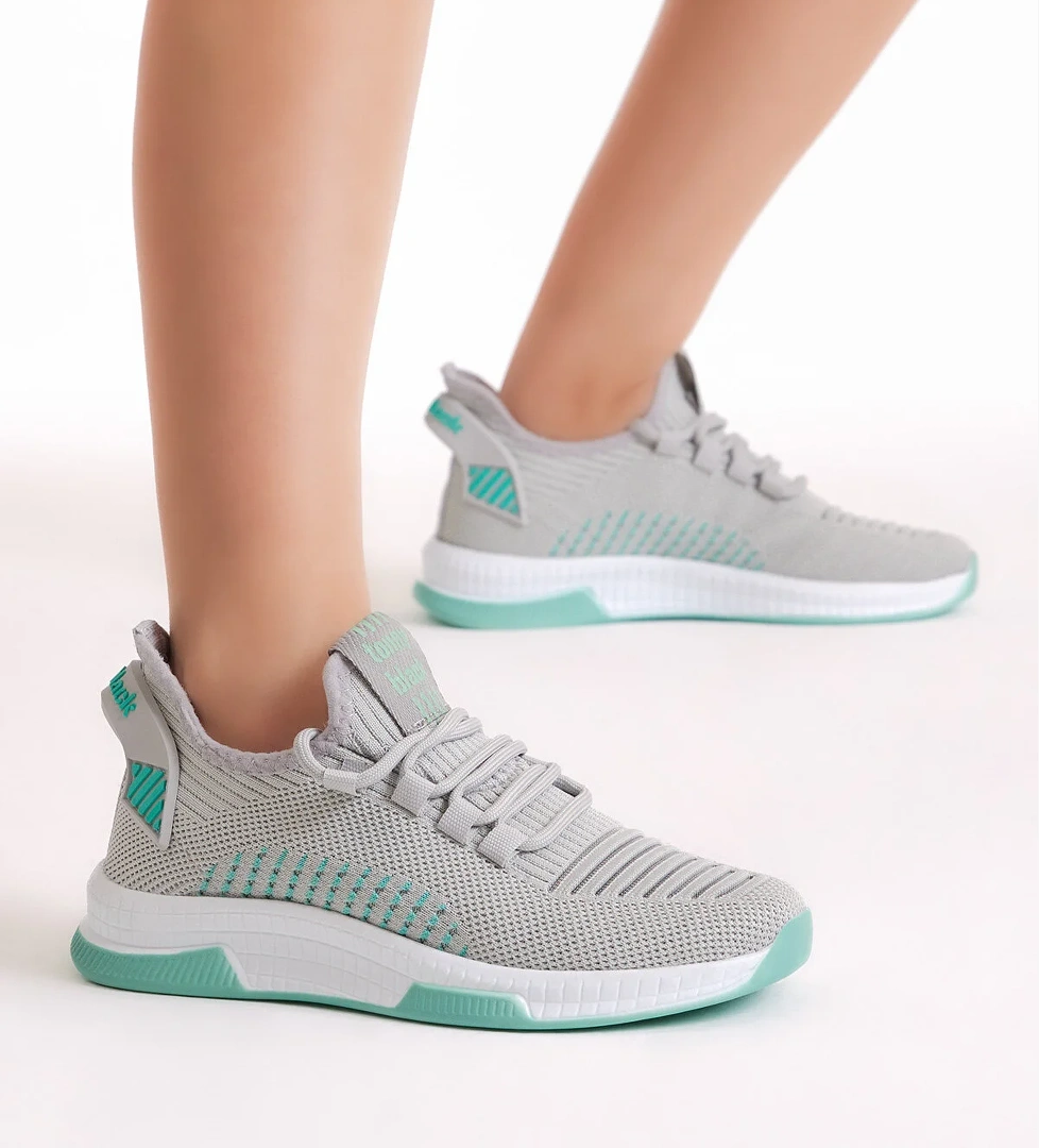 Unisex Gri Poli Taban Tekstil Kumaş Bağcıklı Spor Ayakkabı