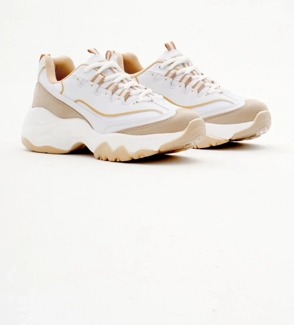 Kadın Krem Rahat Kalıp Yüksek Taban Bağcıklı Spor Ayakkabı - Görsel 1