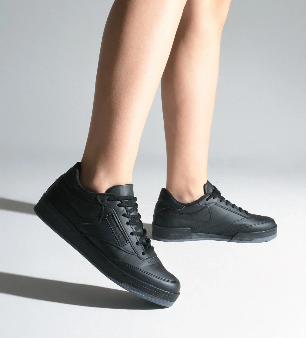 Unisex Siyah Siyah Rahat Kalıp Poli Taban Bağcıklı Spor Ayakkabı