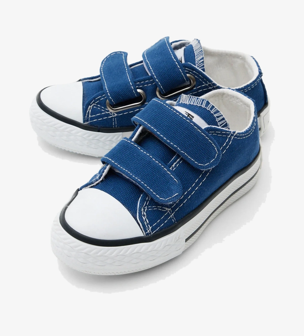 Çocuk Unisex Mavi Beyaz Kauçuk Taban Keten Cırtlı Spor Ayakkabı