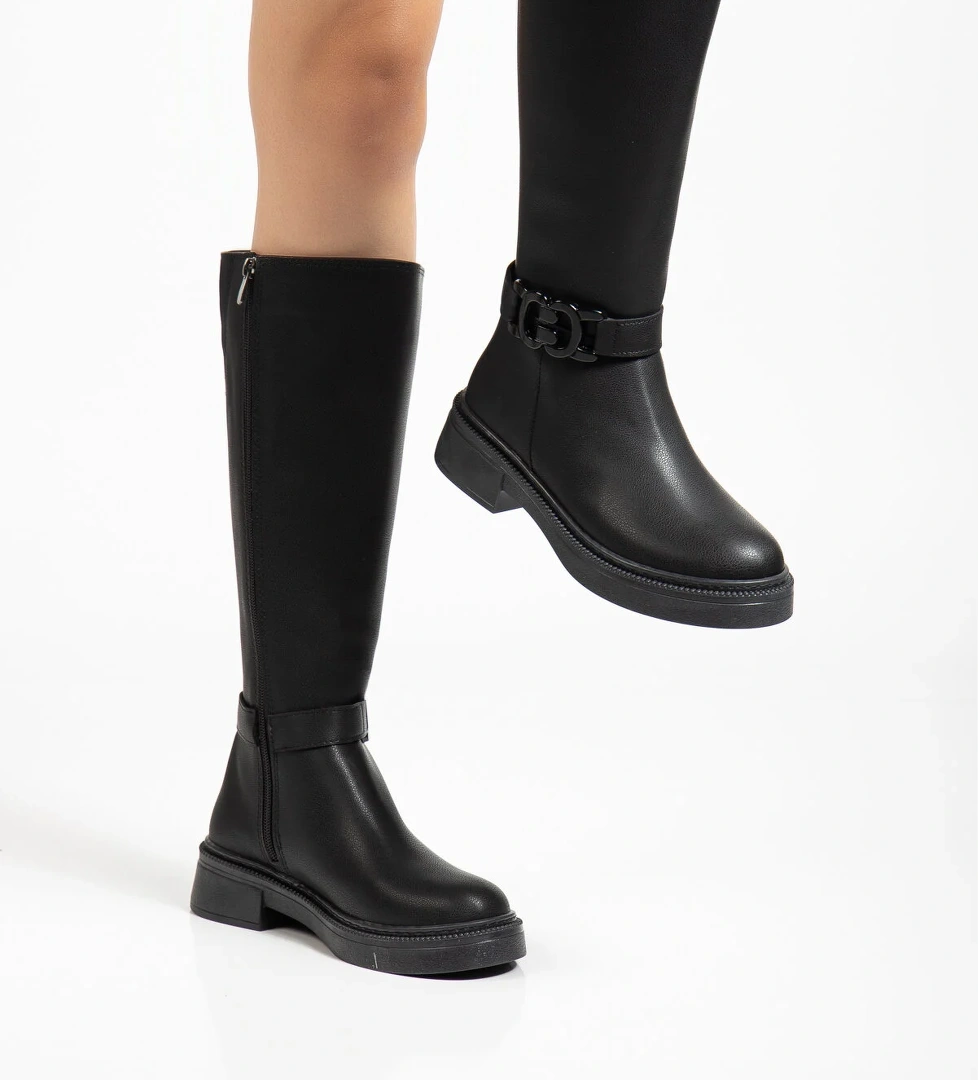 Tonny Black Kadın Cilt Kalın Termo Taban Tokalı Fermuarlı Çizme model görseli