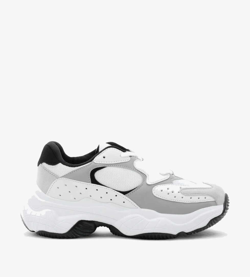 Kadın Gri Beyaz Rahat Kalıp Yüksek Taban Bağcıklı Spor Ayakkabı - Görsel 1