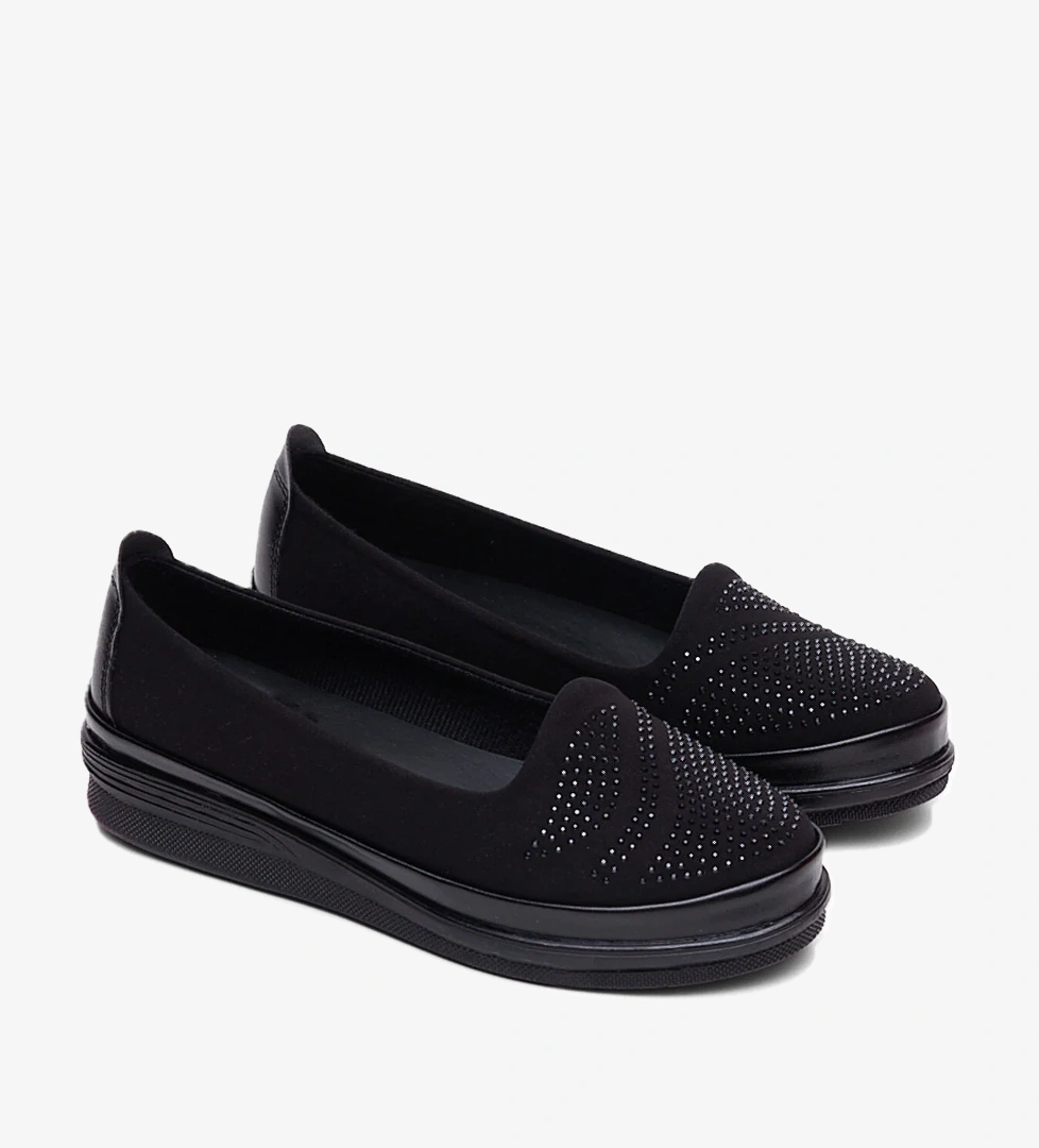 Kadın Siyah Siyah Rahat Kalıp Bağcık Detaylı Anne Ayakkabı