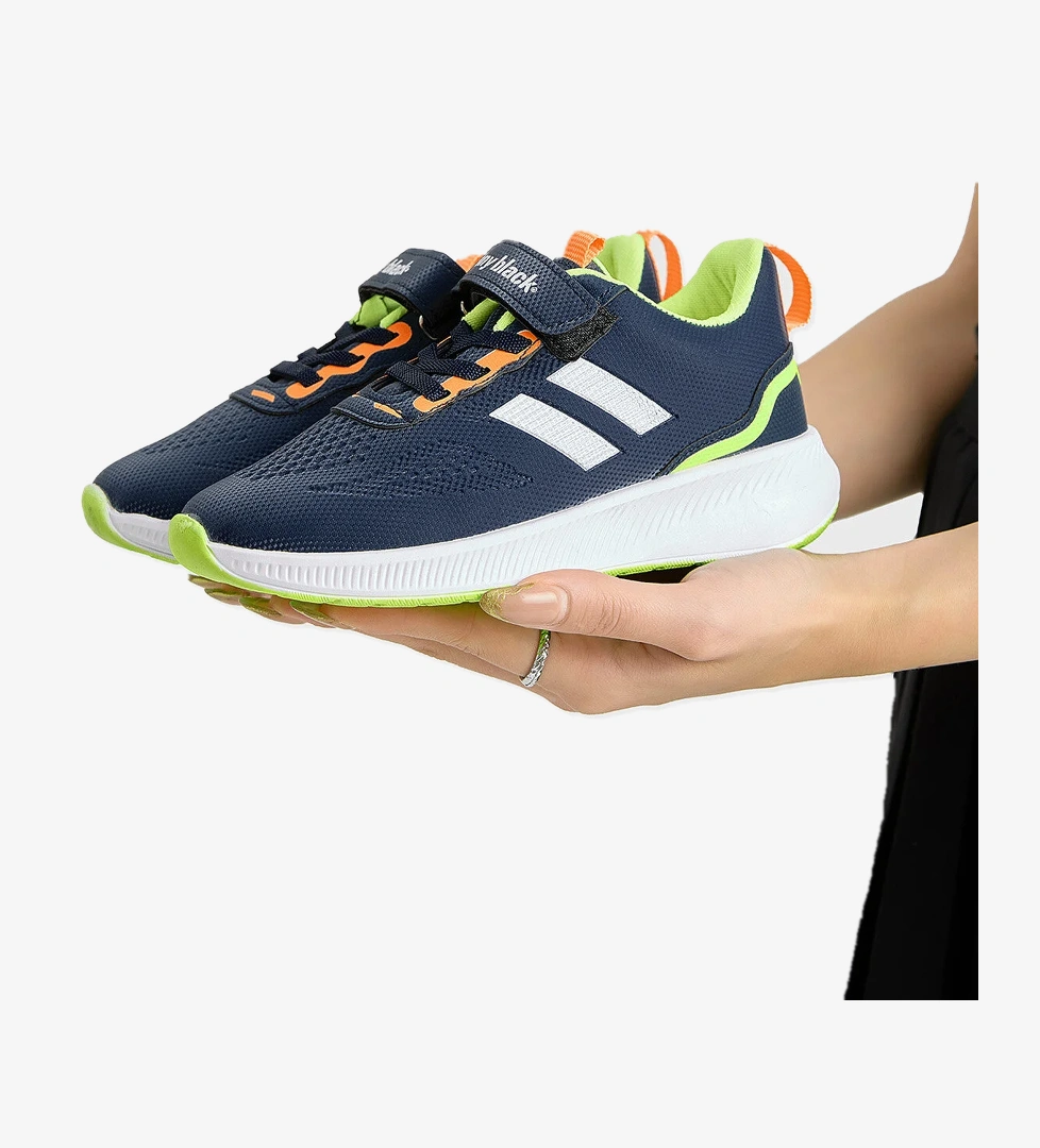 Tonny Black Çocuk Unisex Siyah Eva Taban Yanı Şeritli File Detaylı Cırtlı Spor Ayakkabı model görseli