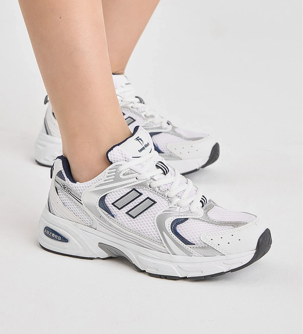 Kadın Beyaz Lacivert Yüksek Faylon Taban Fileli Desenli Spor Ayakkabı