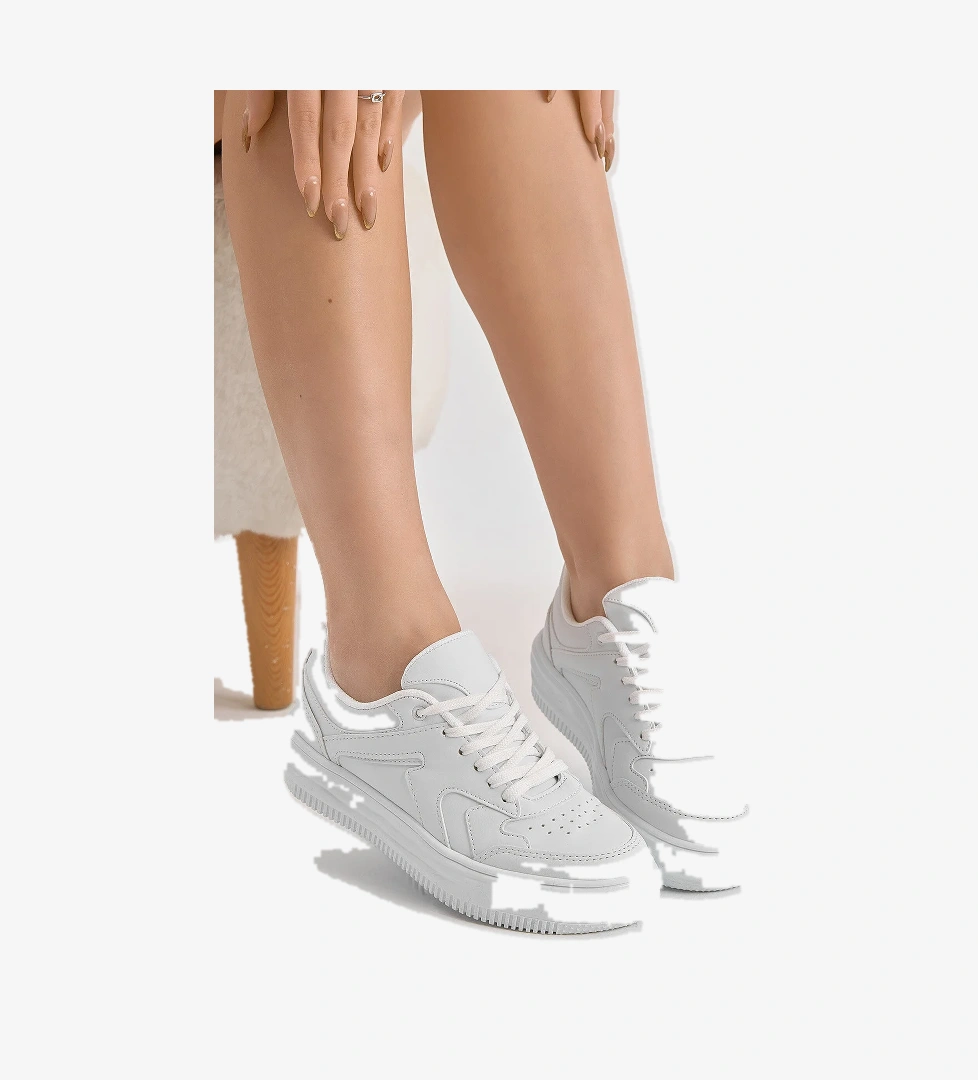 Kadın Beyaz Termo Taban Bağcıklı Spor Ayakkabı