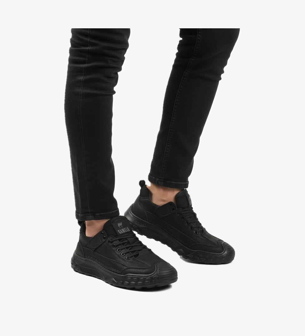 Siyah Hakiki Deri Erkek Casual Yürüyüş Ayakkabısı Season M