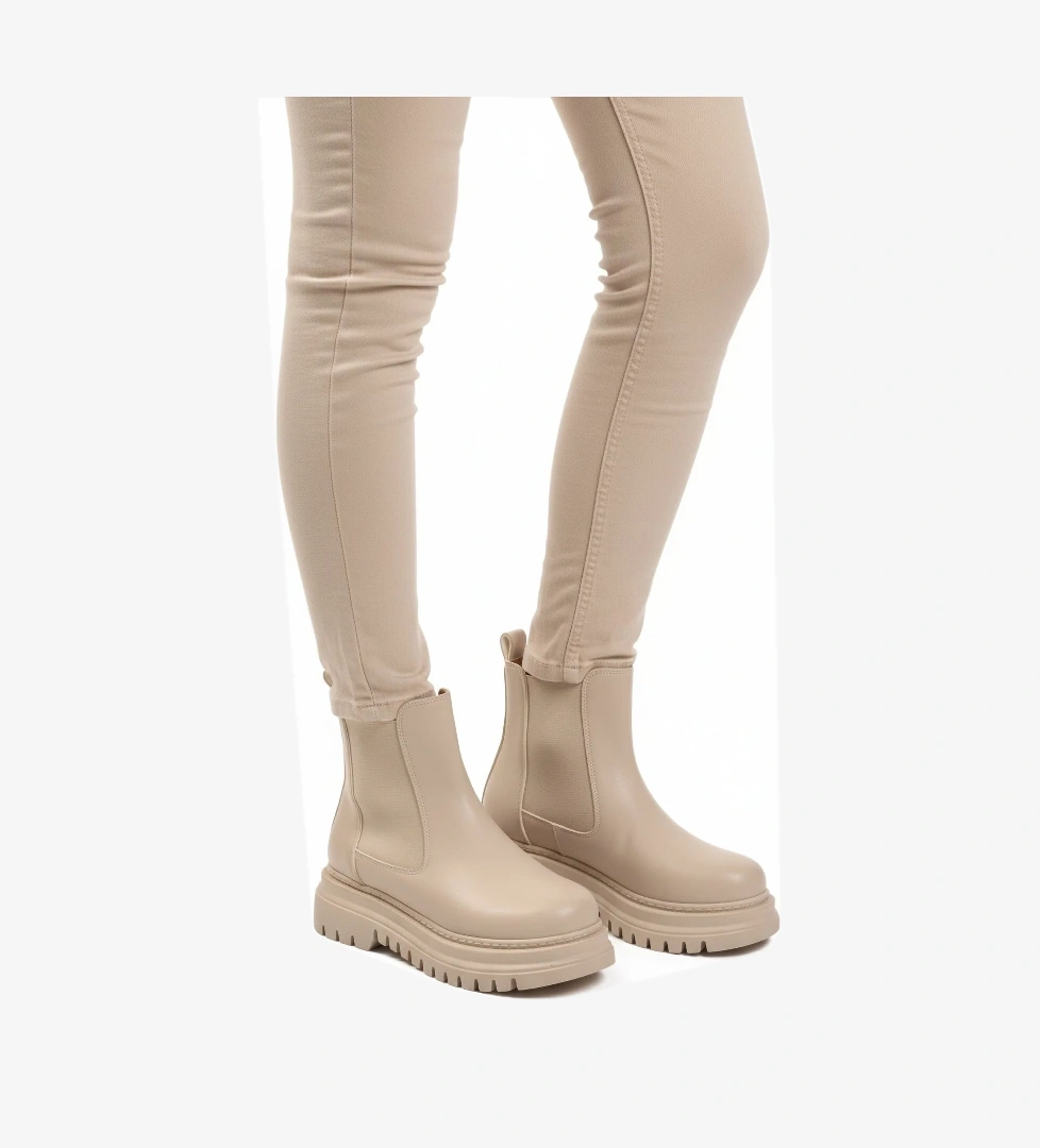 Bej Cilt Kürklü Kolay Giyilebilir Kaymaz Kadın Chelsea Bot 473093 Z