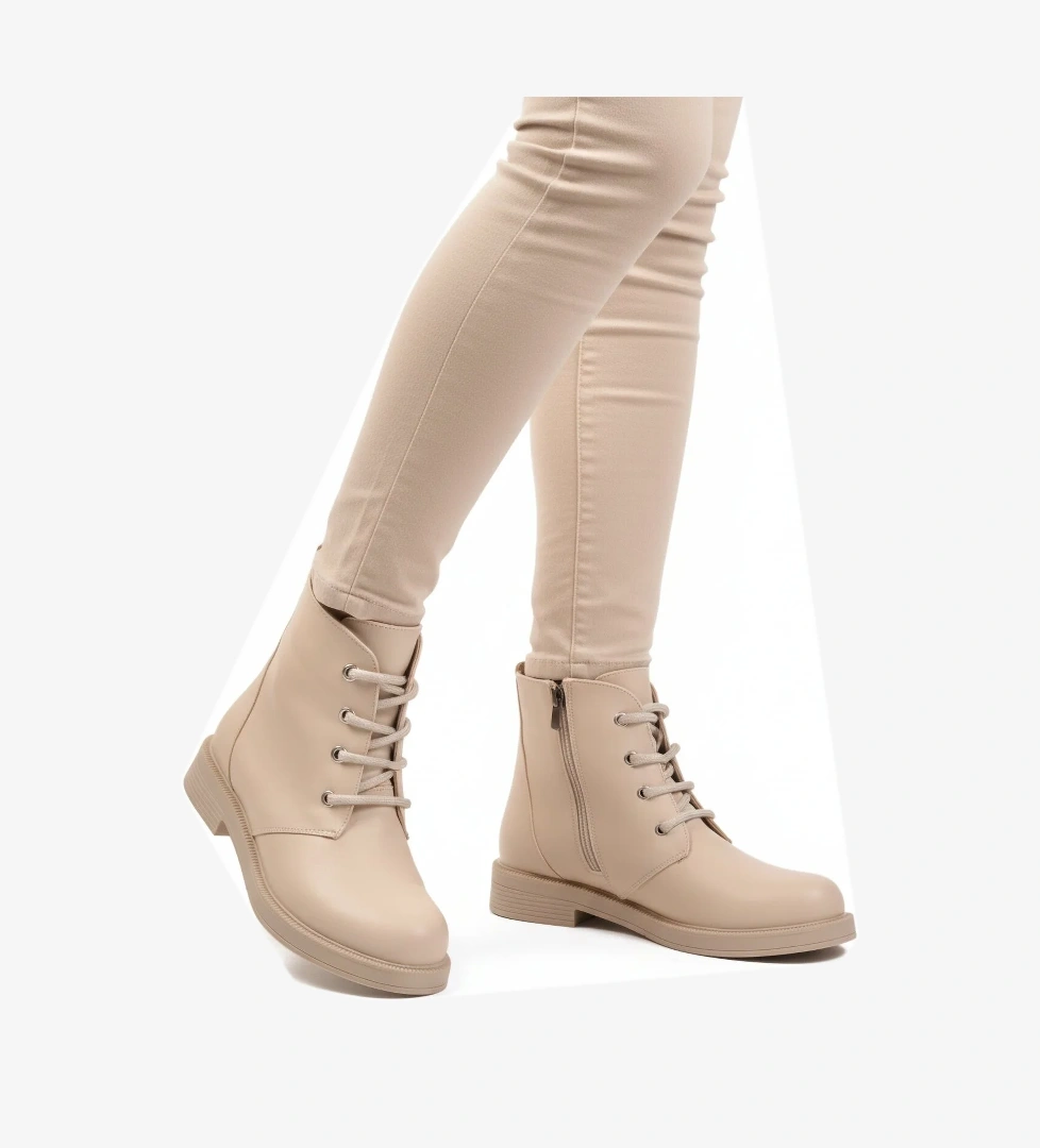 Bej Cilt Bağcıklı Fermuarlı Kaymaz Kadın Bot 284098 Z - Görsel 1