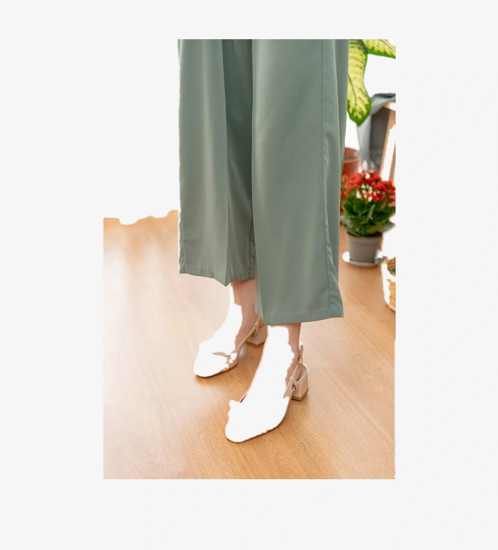 Livay Bej Rugan Fiyonklu (4 cm) Yuvarlak Burunlu Günlük Kullanım Topuklu Ayakkabı