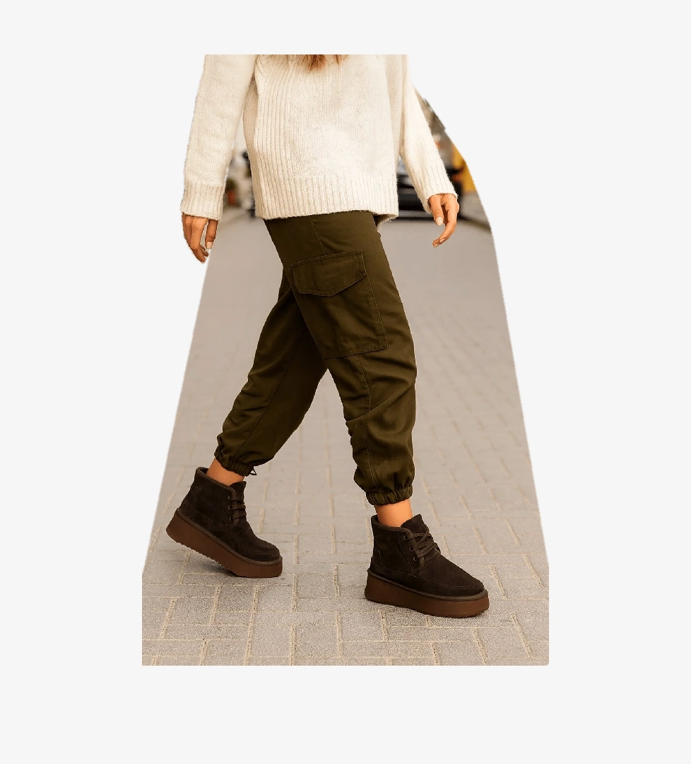 Ugy Kahverengi (4.5 CM) İçi Kürklü Bağcıklı Günlük Kullanım Bot - Görsel 1