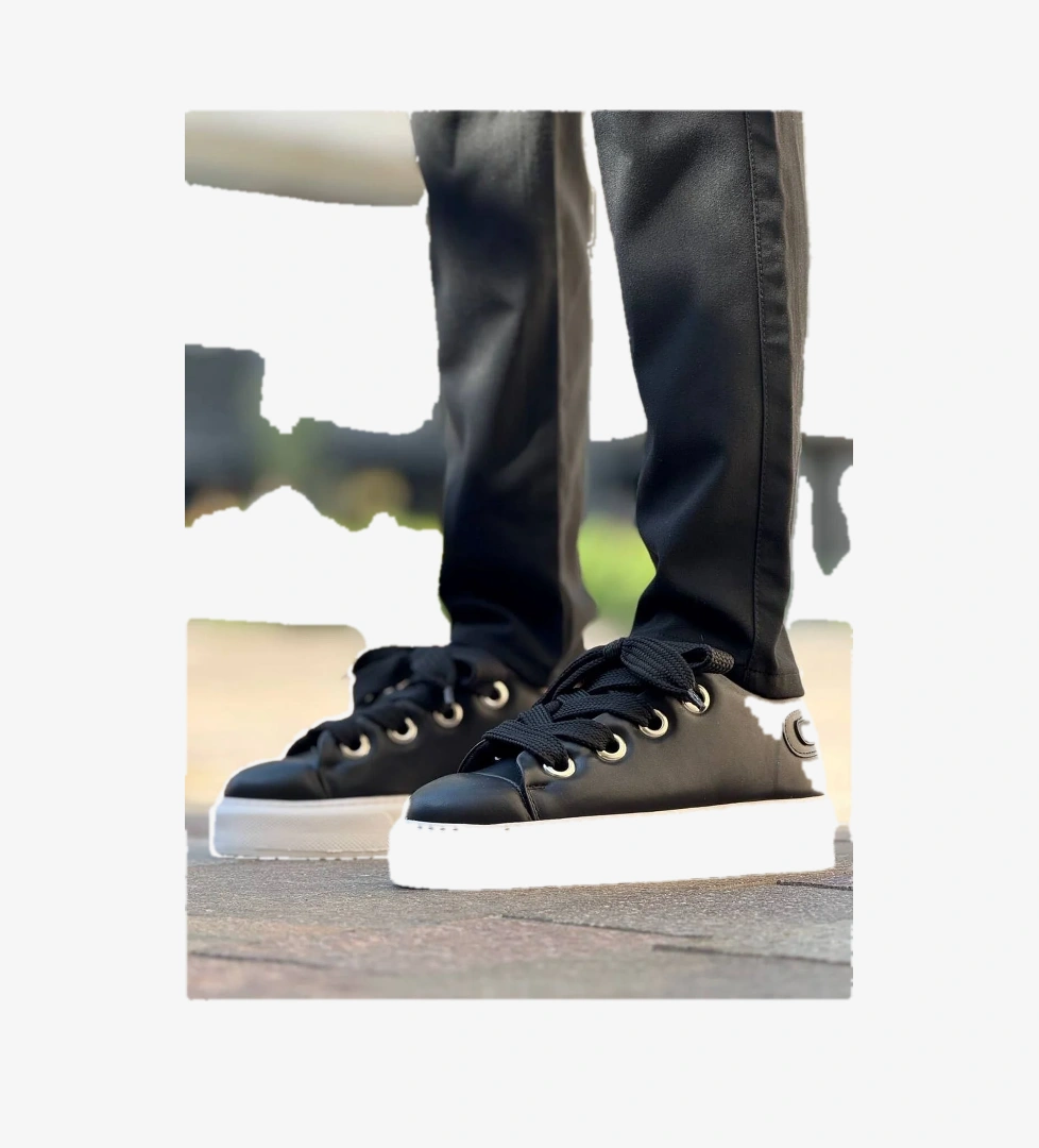 Bağcıklı Erkek Günlük Ayakkabı Siyah (Beyaz Taban)