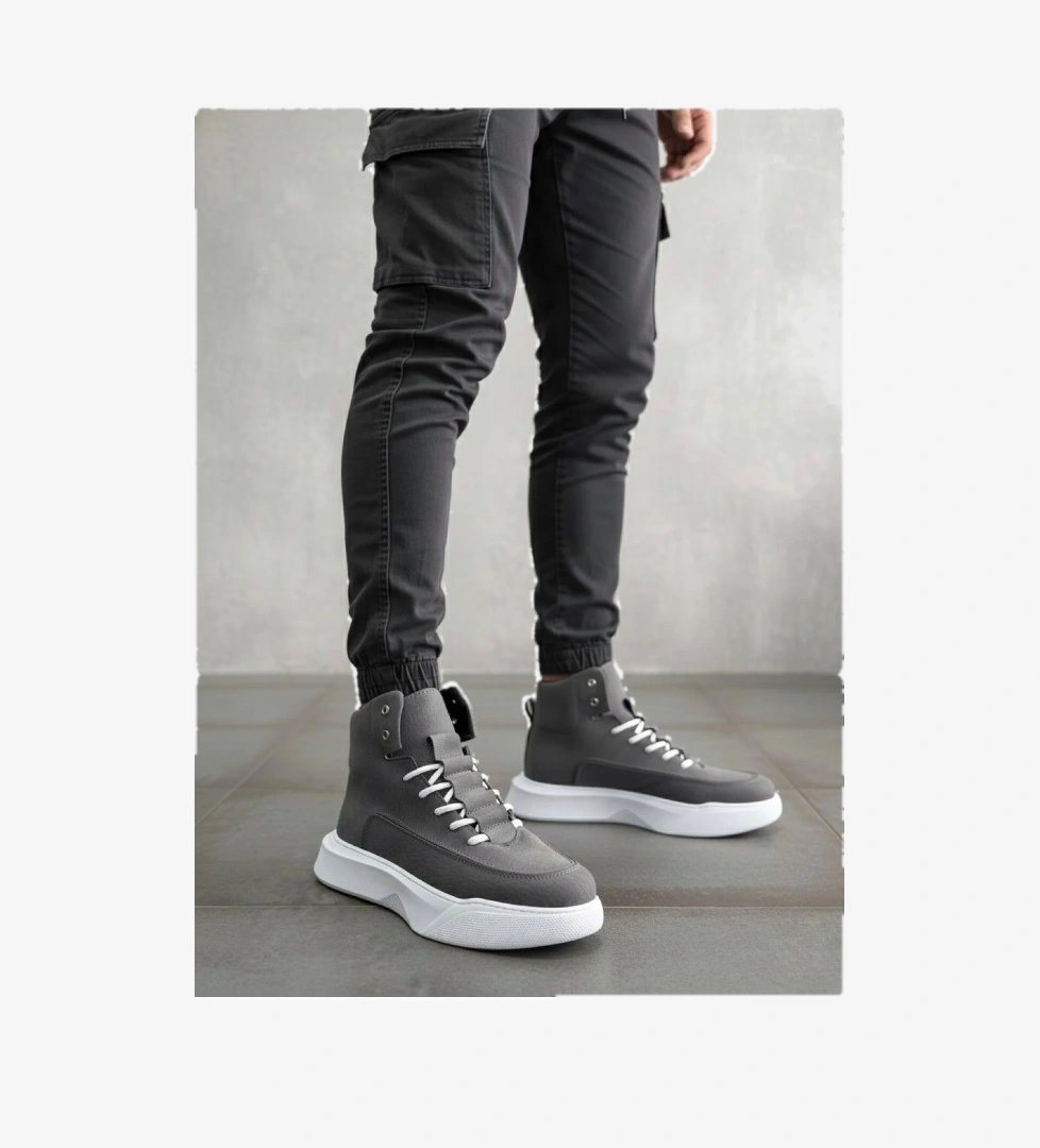 Pabucmarketi Bağcıklı Erkek Spor Bot FÜME (BEYAZ TABAN) model görseli