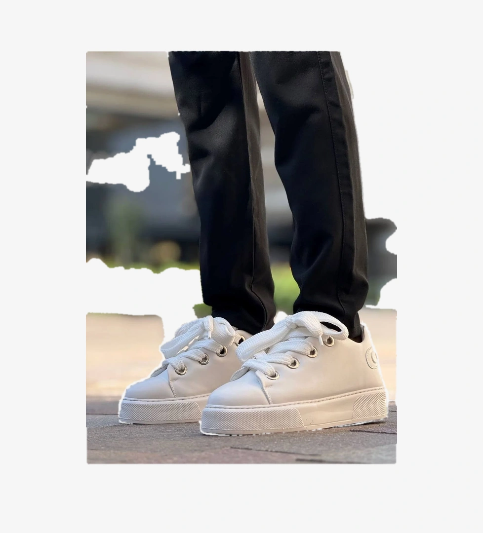 Pabucmarketi Bağcıklı Erkek Günlük Ayakkabı Beyaz Siyah (beyaz Taban) model görseli