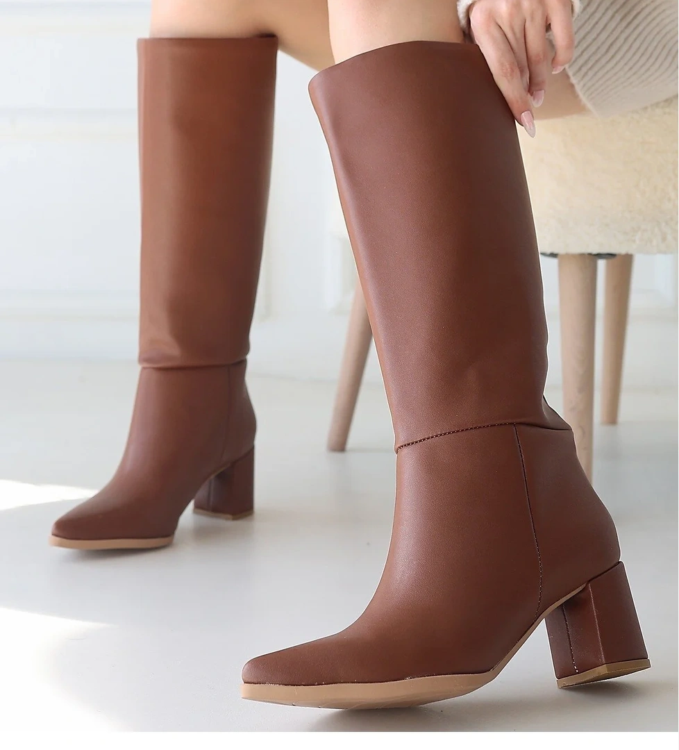 Taba Kadın Topuklu Çizme - Görsel 1