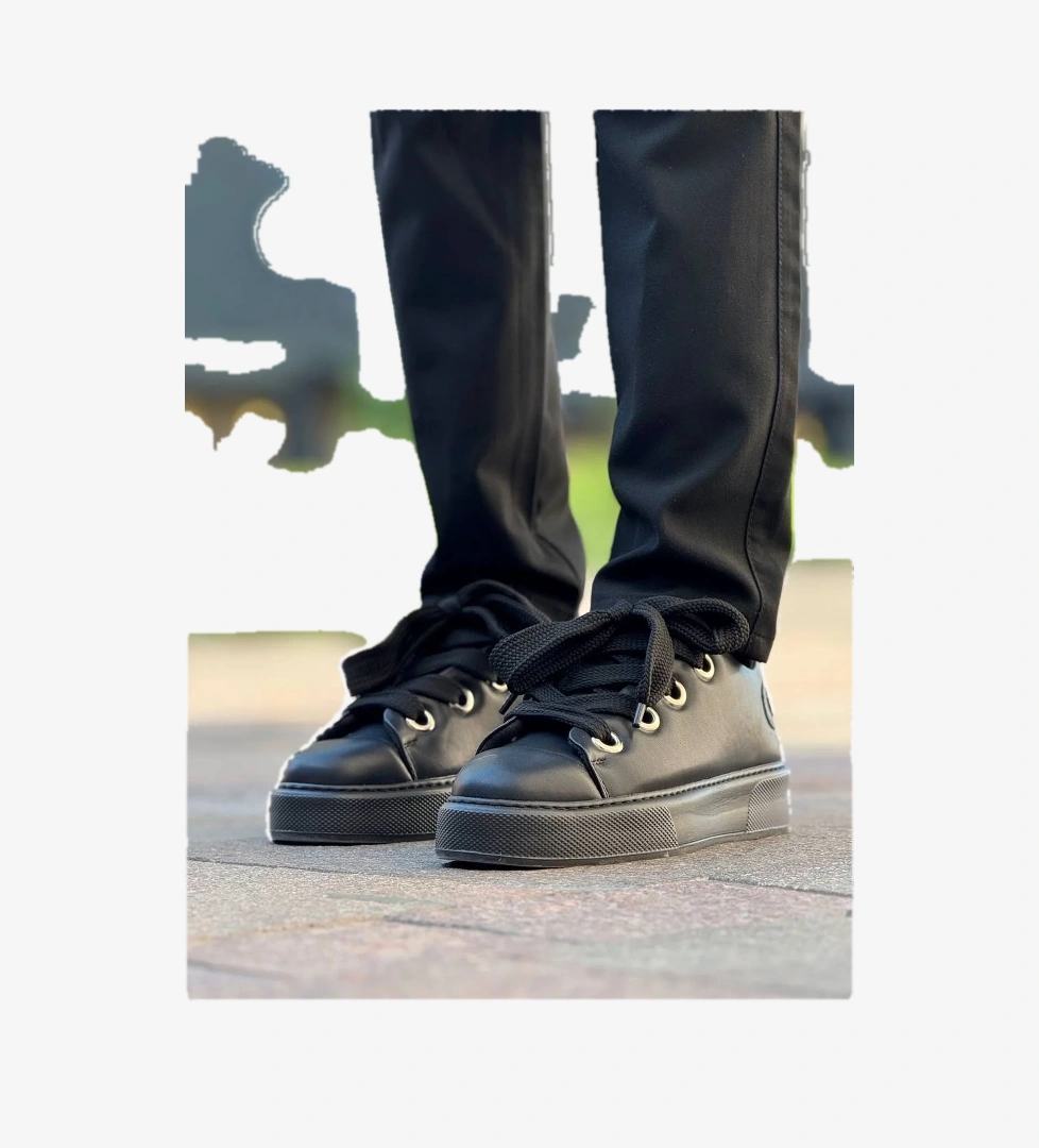 Pabucmarketi Bağcıklı Erkek Günlük Ayakkabı Siyah (Siyah Taban) model görseli