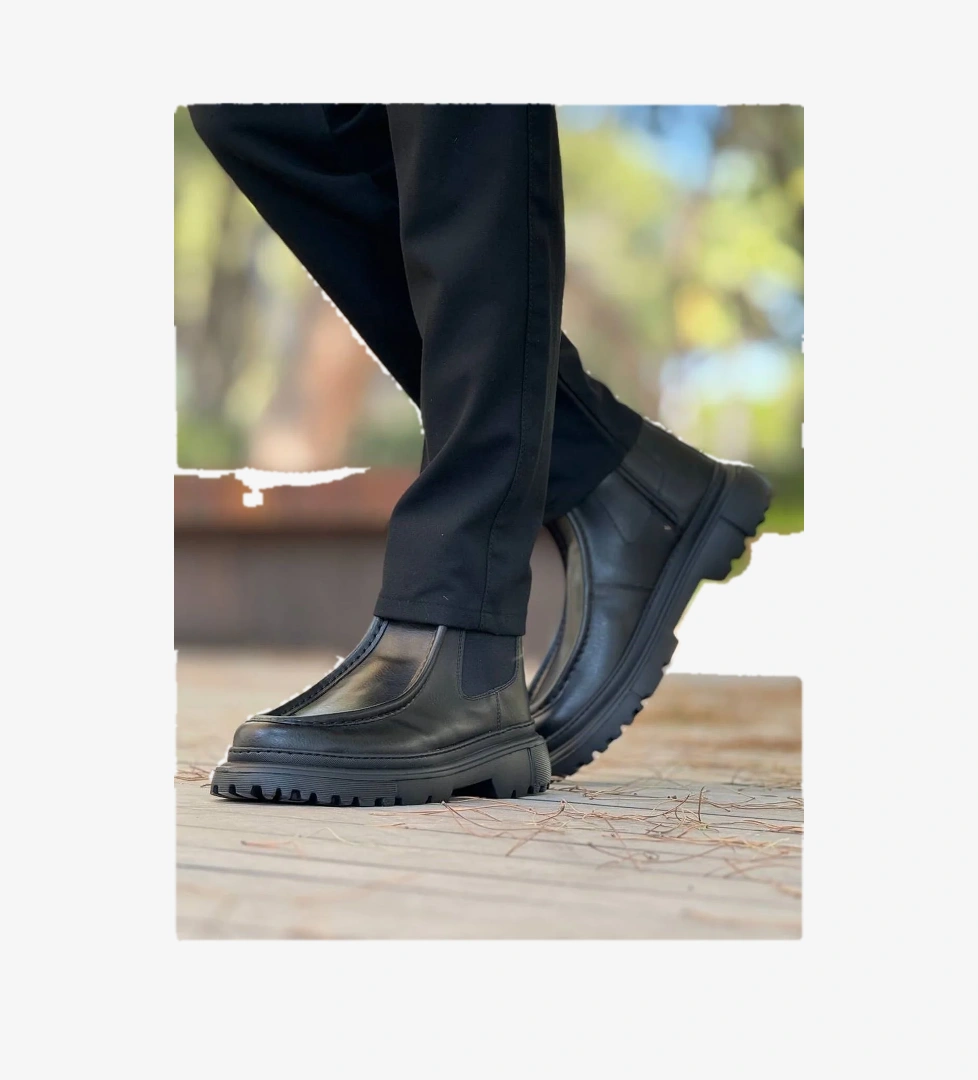 Pabucmarketi Fermuarlı Erkek Düz Bot Siyah Cilt model görseli