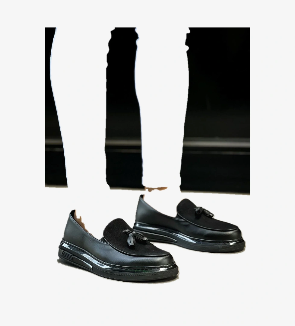 Pabucmarketi Püsküllü Erkek Günlük Ayakkabı Siyah (Siyah Taban) model görseli