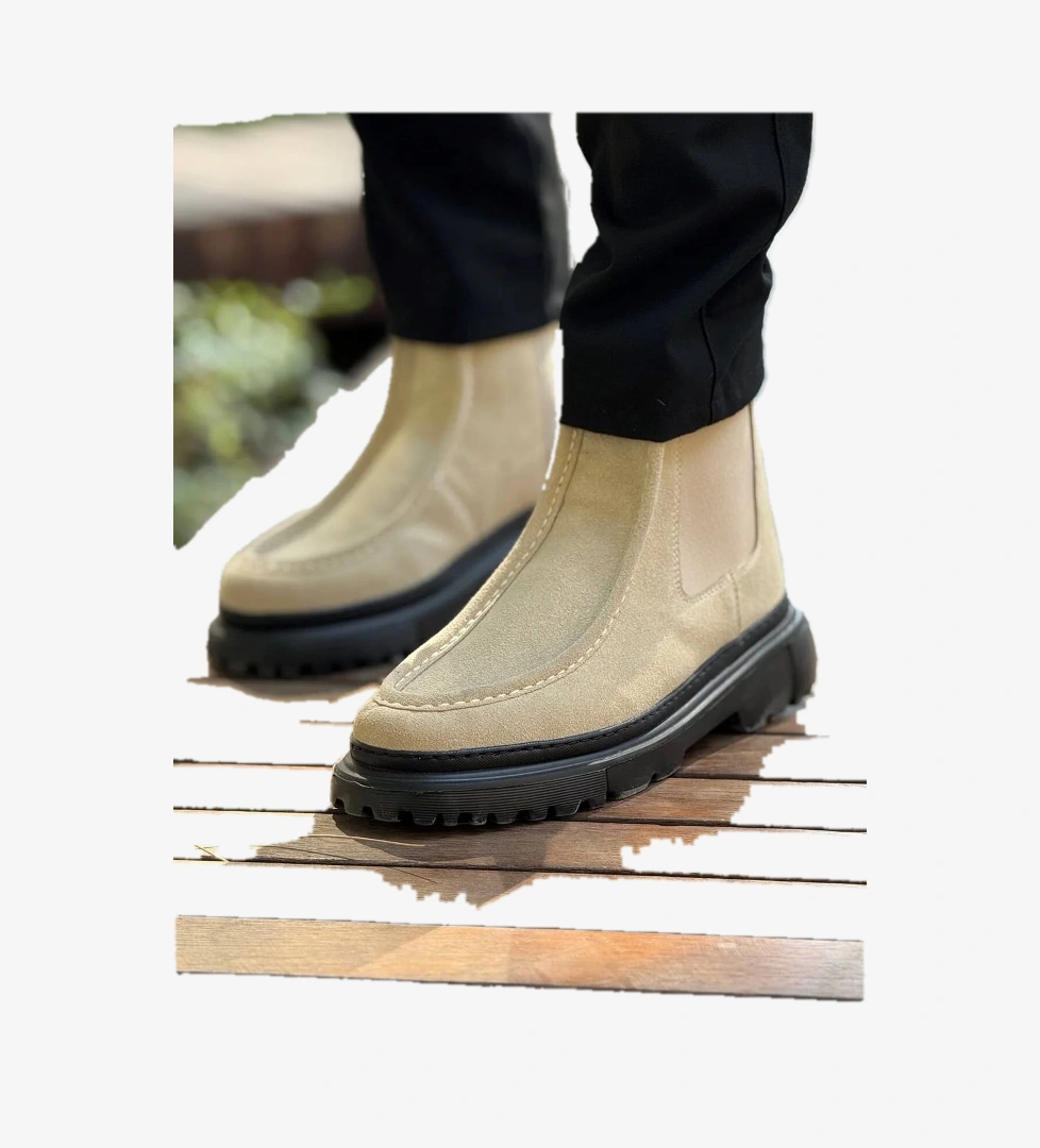 Pabucmarketi Fermuarlı Erkek Düz Bot Kum Süet model görseli