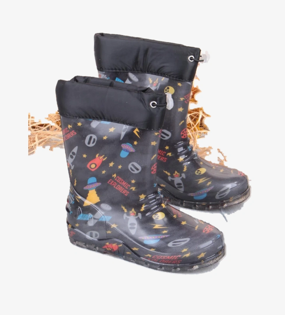 7061 Siyah Füze İçi Peluşlu Su Geçirmez Erkek Çocuk Kar Yağmur Çizmesi - Görsel 1