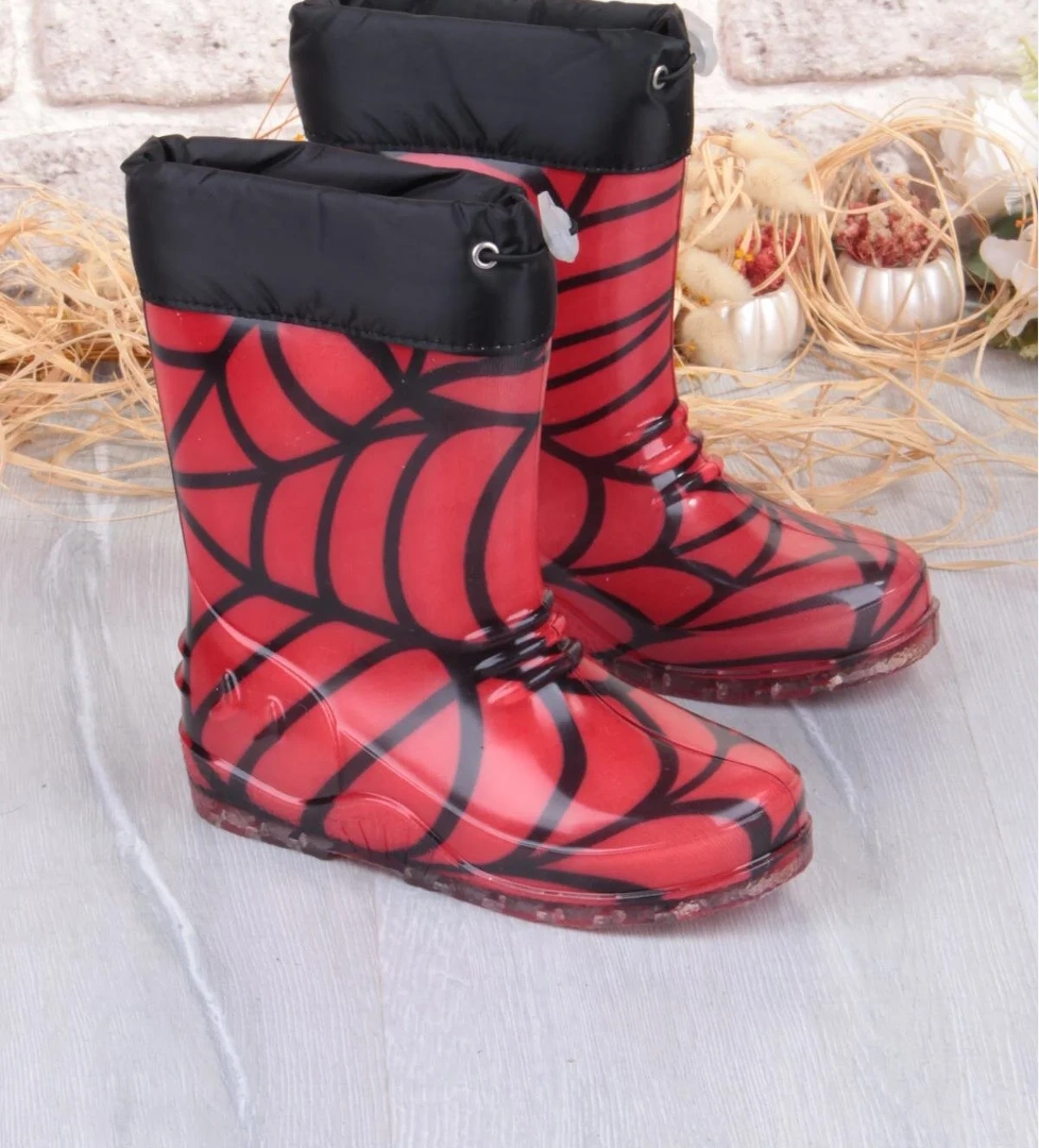 Fort 7061 Kırmızı Desenli İçi Peluşlu Su Geçirmez Erkek Çocuk Kar Yağmur Çizmesi model görseli
