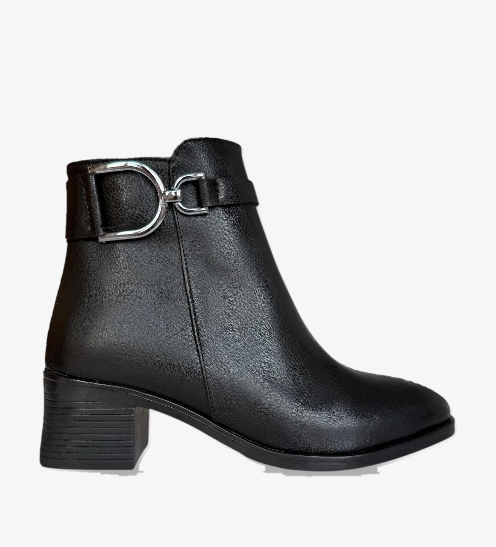 Toka Detaylı Topuklu Fermuarlı Kadın Bot SİYAH - GÜMÜŞ