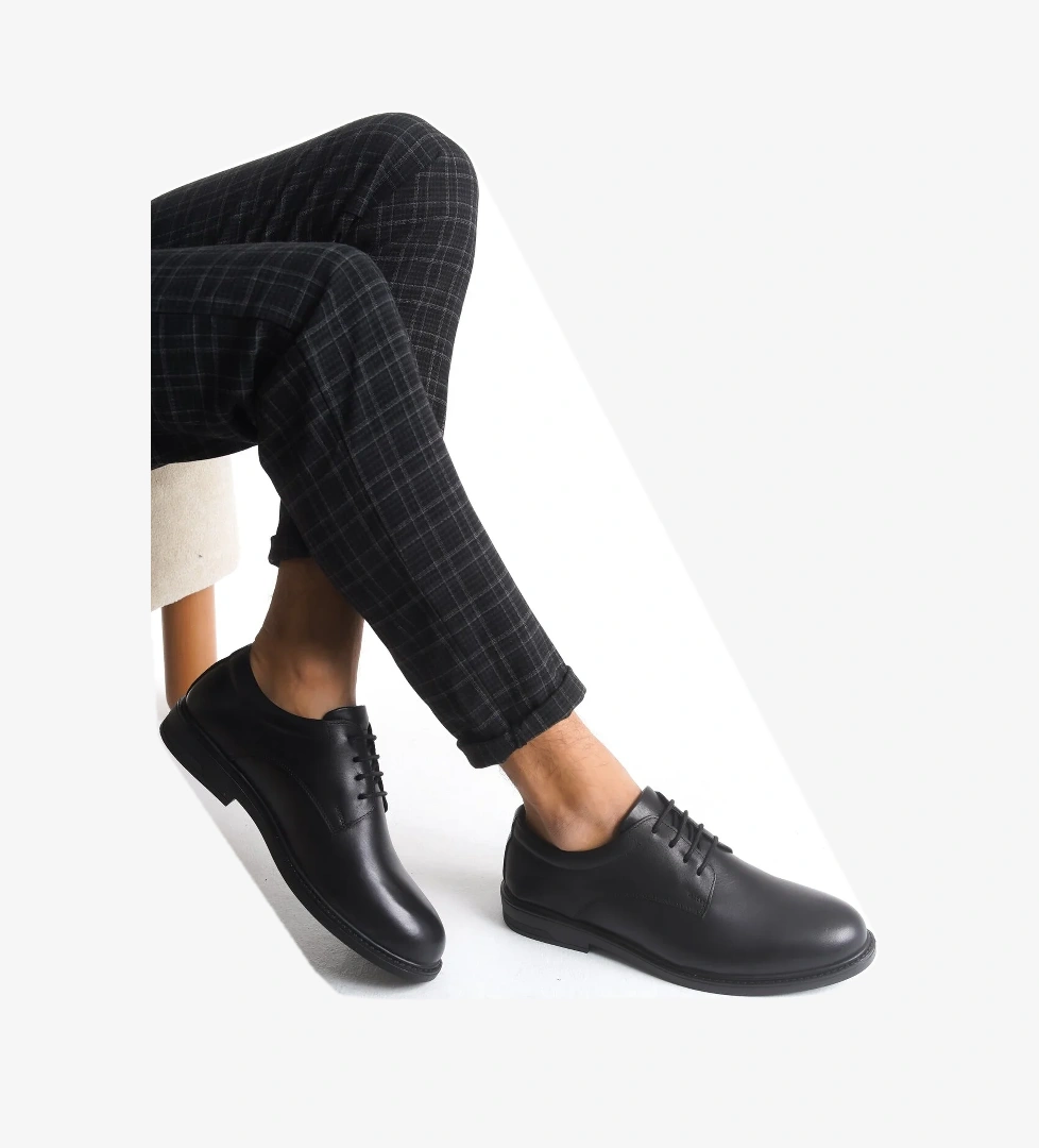 112 Erkek Hakiki Deri Ayakkabı Siyah - Görsel 1