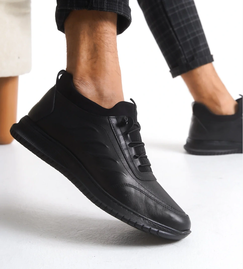 Ghattix 027 Erkek Hakiki Deri Lastikli Ayakkabı Siyah model görseli