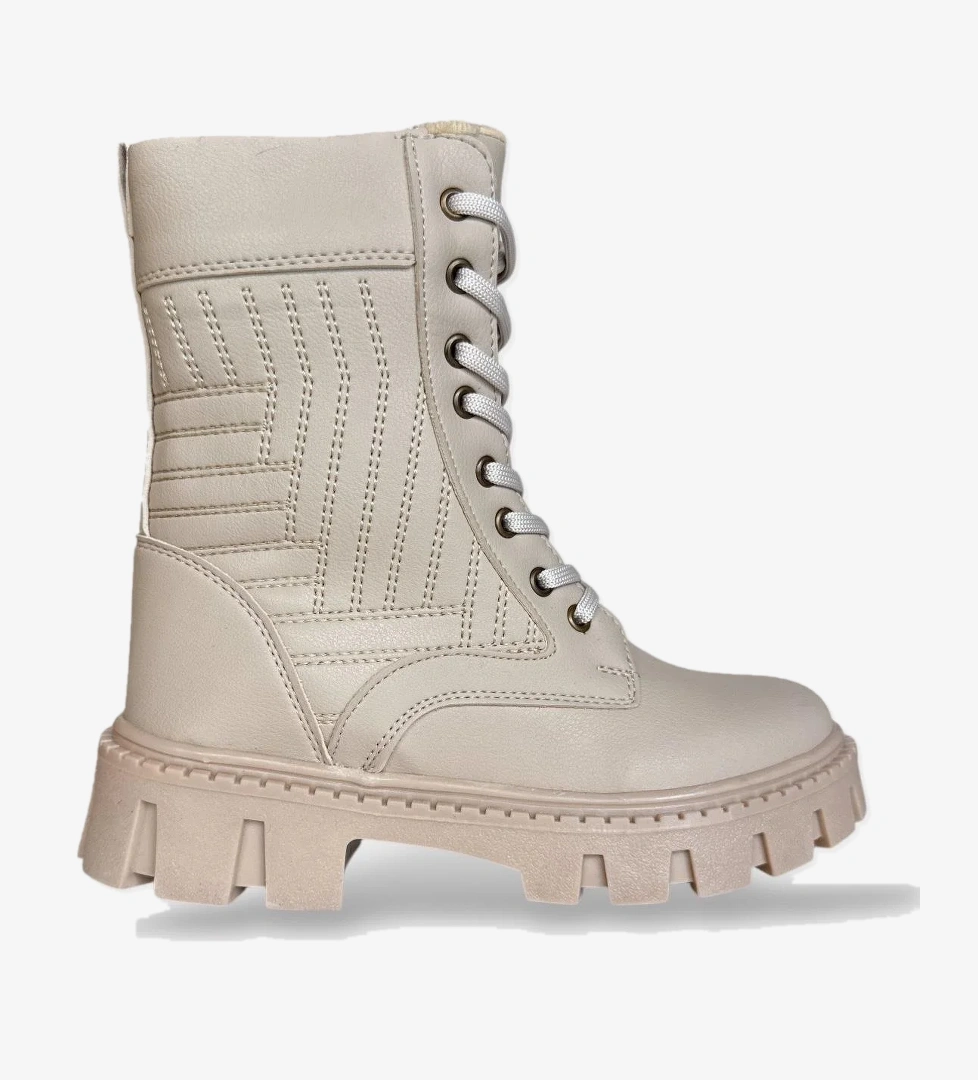 Kışlık Bağcıklı Fermurlı Uzun Kadın Bot BEJ