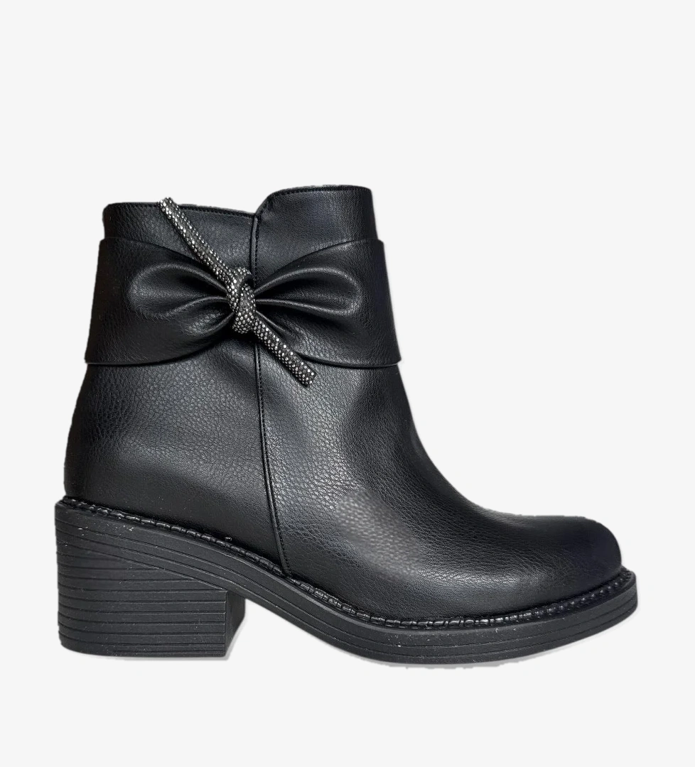 Taş Detaylı Kalın Topuklu Kadın Bot SİYAH - GÜMÜŞ