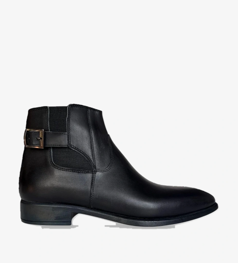 Hakiki Deri Kaydırmaz Kauçuk Taban Fermuarlı Sivri Burun Klasik Erkek Bot SİYAH