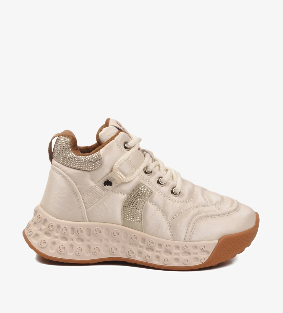 Bej İçi Kürklü Bağcıklı Kadın Hi Sneaker