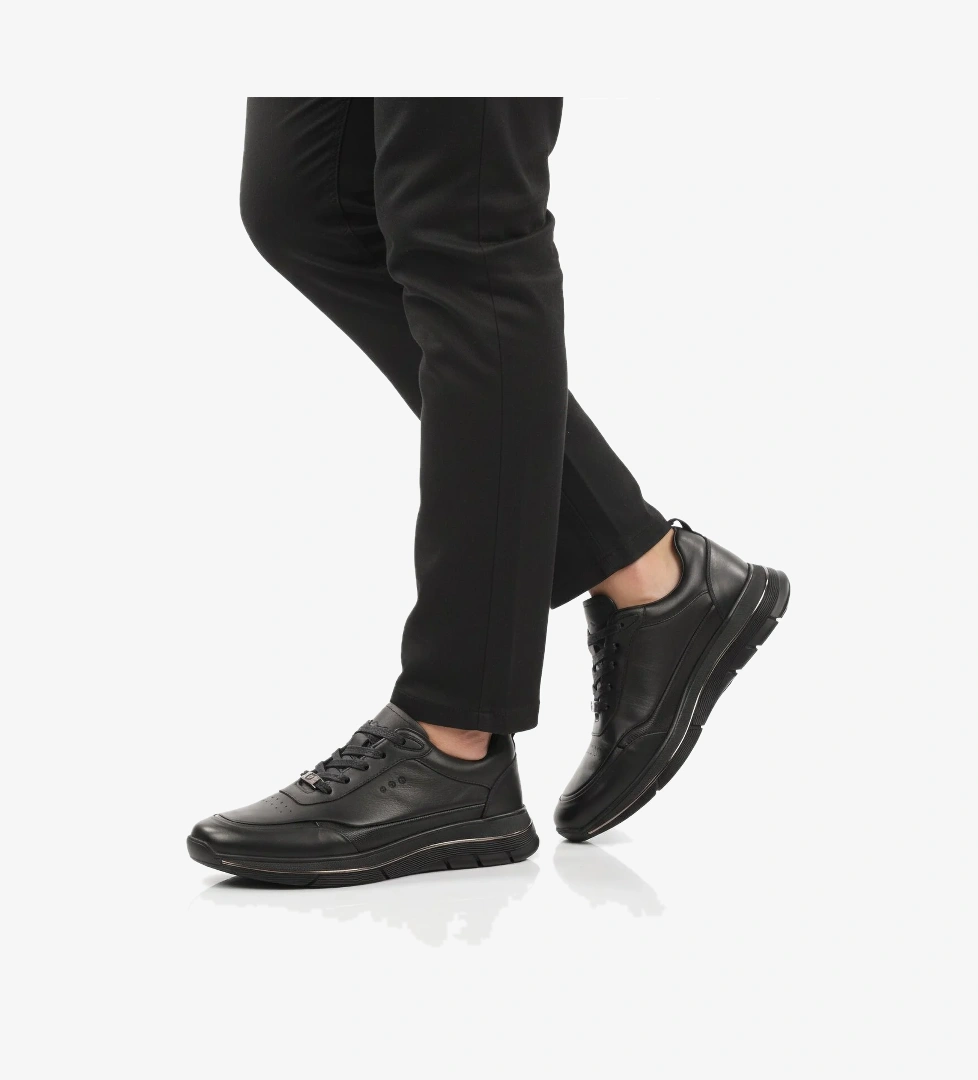 Siyah Hakiki Deri Bağcıklı Erkek Sneaker
