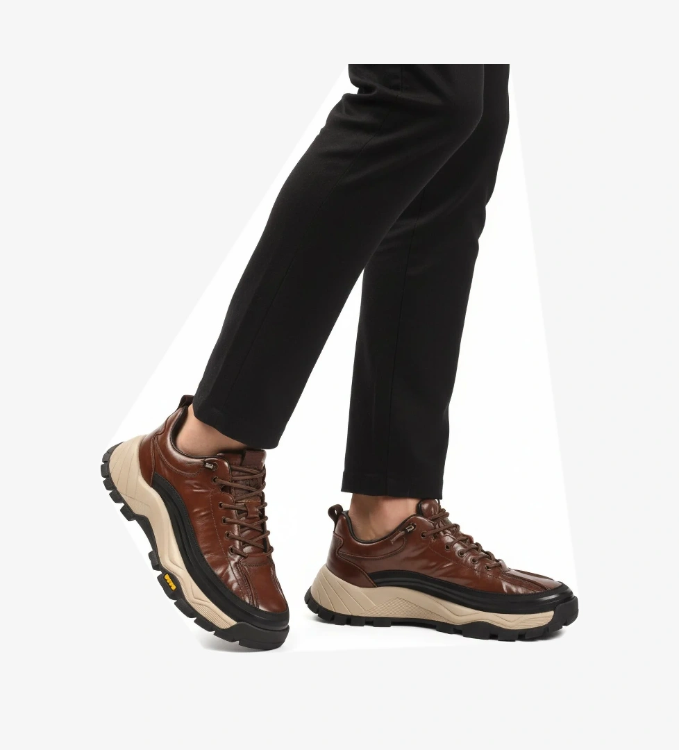 Kahve Hakiki Deri Bağcıklı Erkek Sneaker