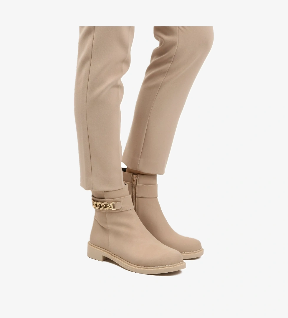 Aspor Bej İçi Kürklü Fermuarlı Kadın Topuklu Bot