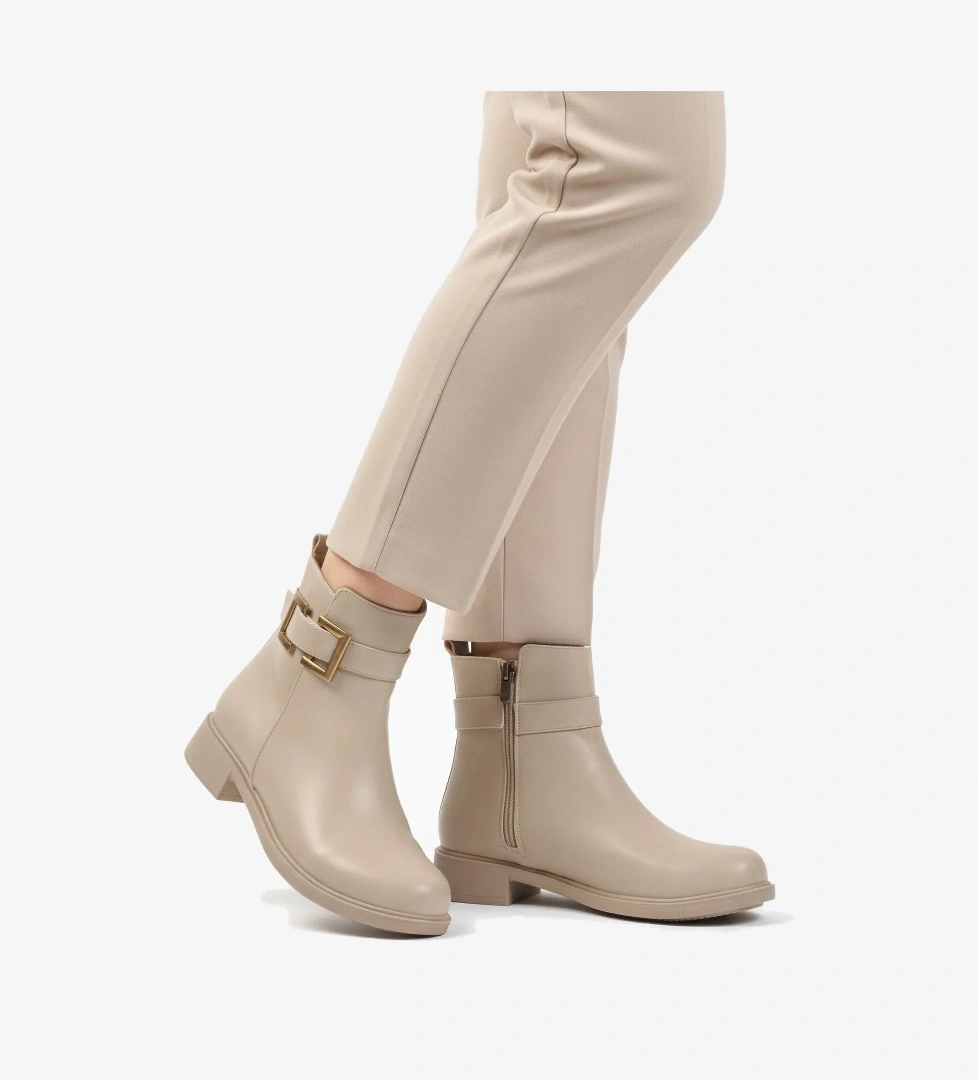 Aspor Bej Fermuarlı İçi Polarlı Kadın Topuklu Bot