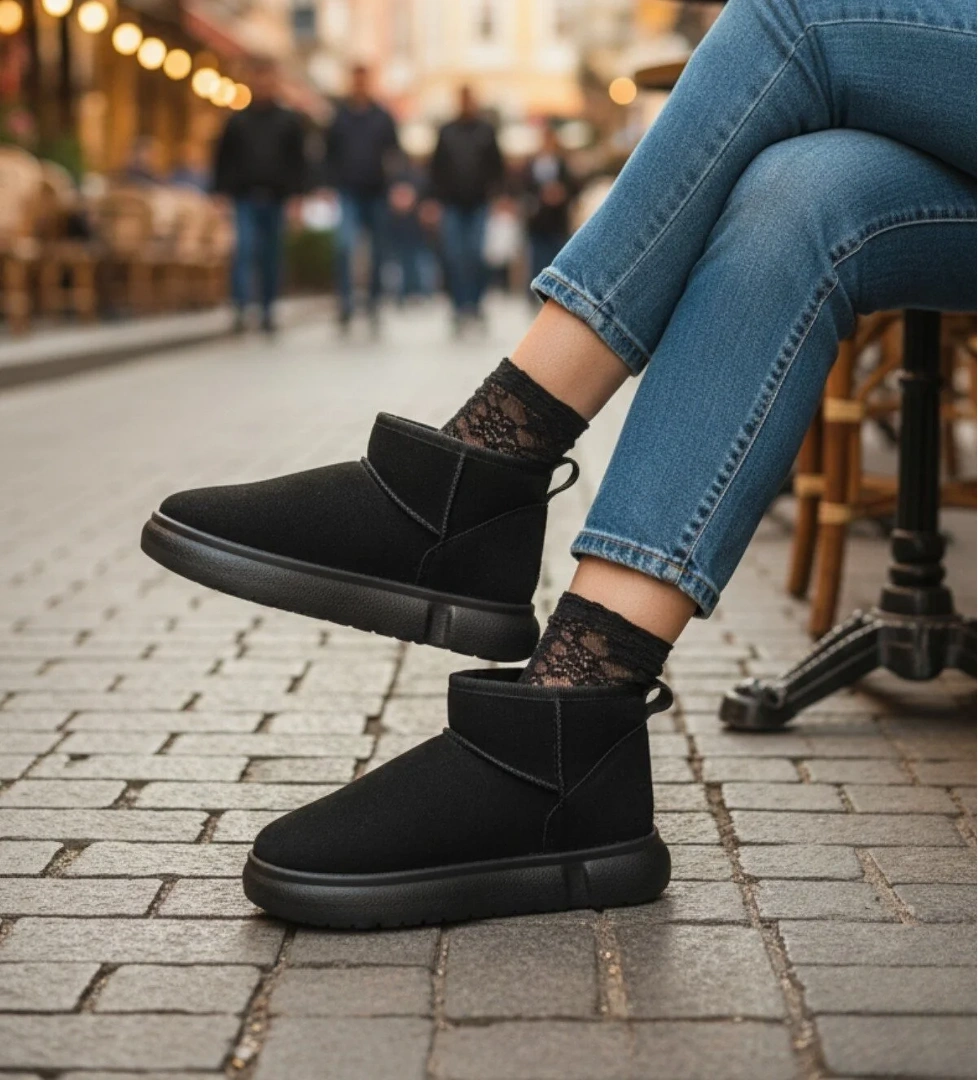 TAZZY Kadın Kalın Taban İçi Tüylü Günlük Mini Yarım Bot - Görsel 1