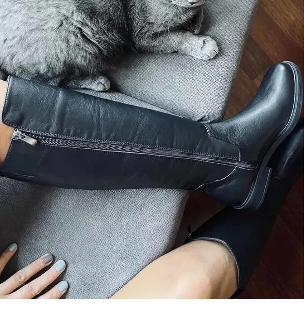 Ayakdaş Binici Düz Taban Hakiki Deri Kadın Çizme model görseli