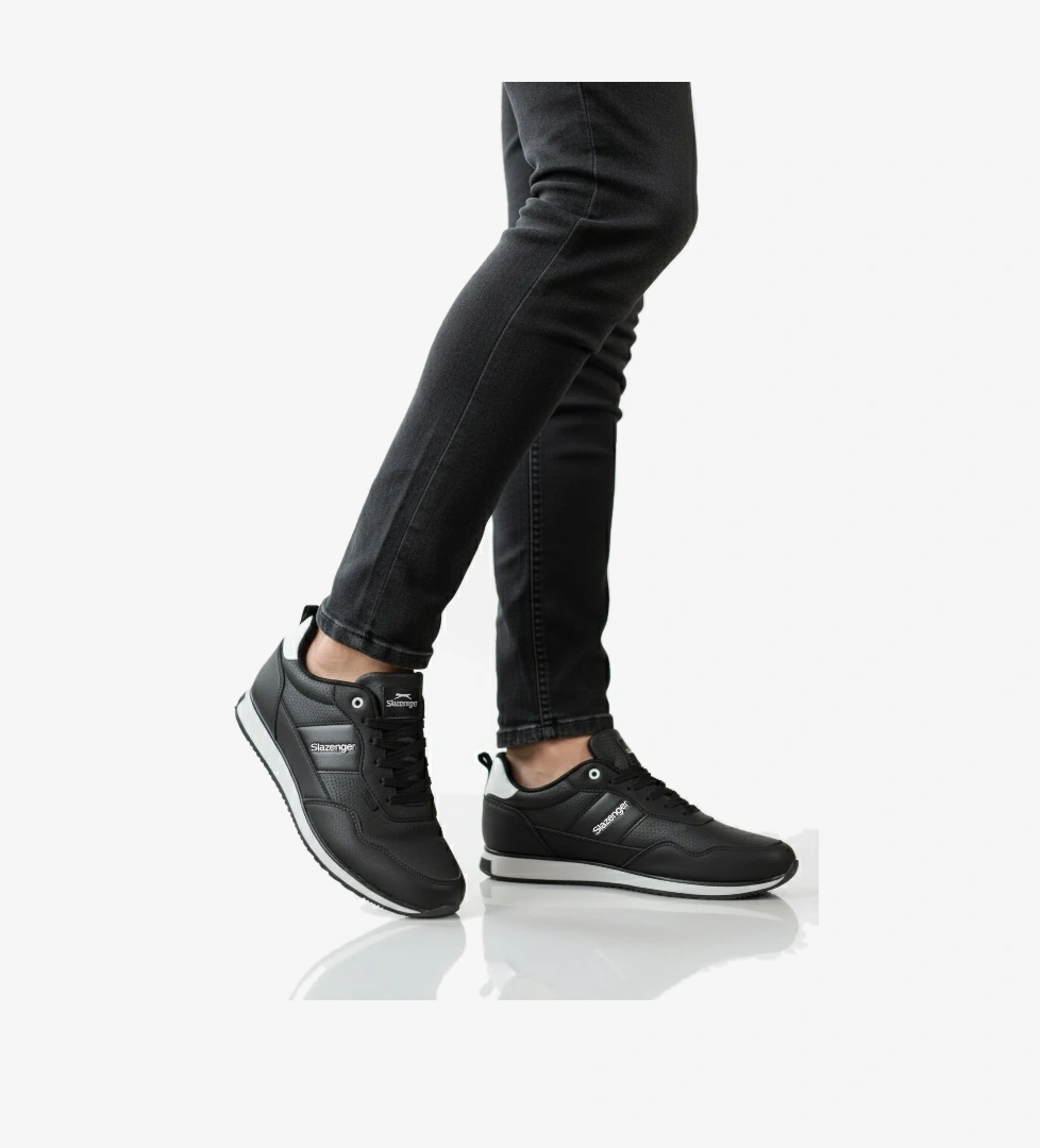 Siyah Beyaz Bağcıklı Cilt Erkek Spor Ayakkabı Offense M