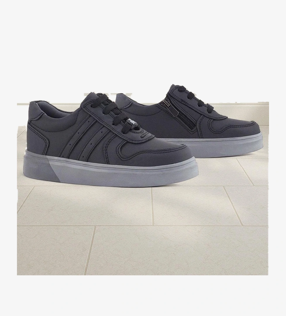 Hakiki Deri Siyah Gri Tabanlı Günlük Erkek Çocuk Okul Ayakkabısı - Görsel 1