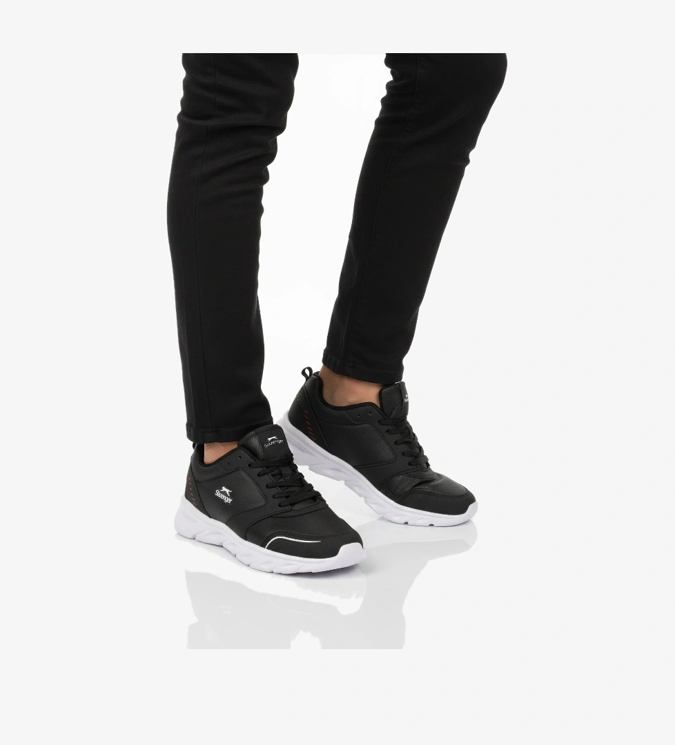 Siyah Beyaz Bağcıklı Hafif Esnek Cilt Erkek Spor Ayakkabı Epic M