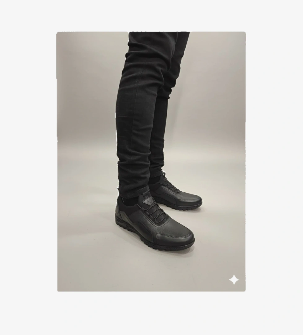 Lastik Bağcıklı Streçli Parça Kat Deri Model Erkek Casual Ayakkabı 10312 - Görsel 1