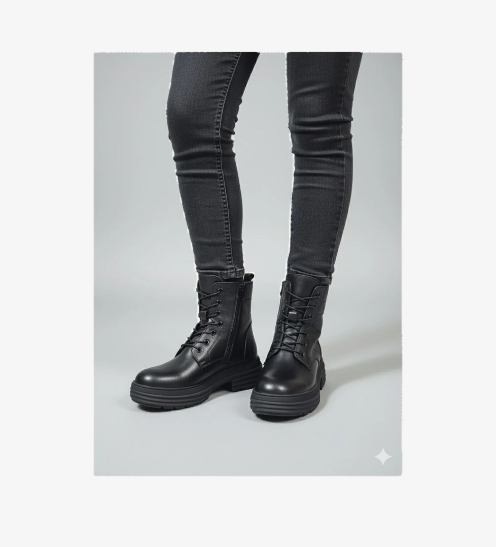 Voyager Bağcıklı Fermuarlı Kalın Taban Kaymaz Hakiki Deri Kadın Bot Z328 model görseli