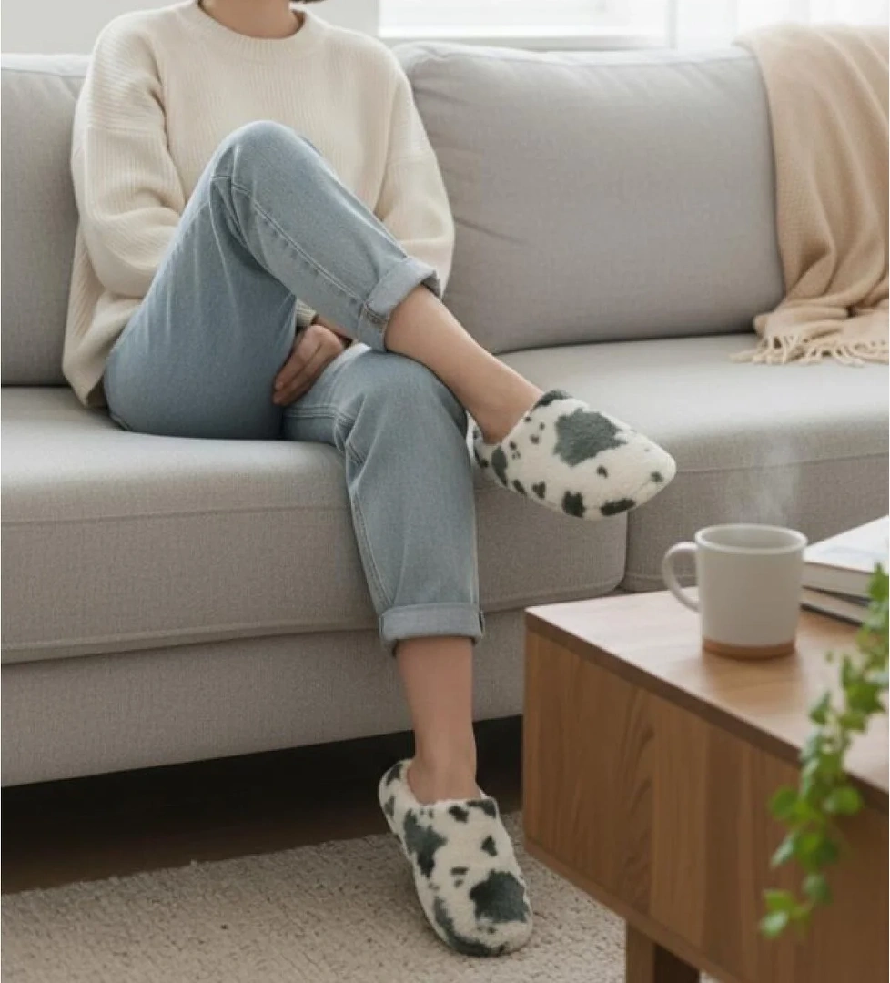 Ellaboni Kadın Tüylü Pofuduk Ev Terliği Ses Yapmayan Yumuşak Rahat Kauçuk Taban İçi Yünlü Kışlık Terlik model görseli