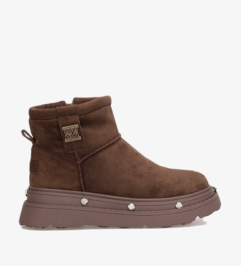 25K435 Kadın Hakiki Deri Düz Bot Kahverengi