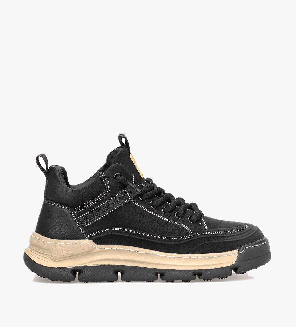 152-22203 Erkek Hakiki Deri Sneaker Bot Siyah - Görsel 1