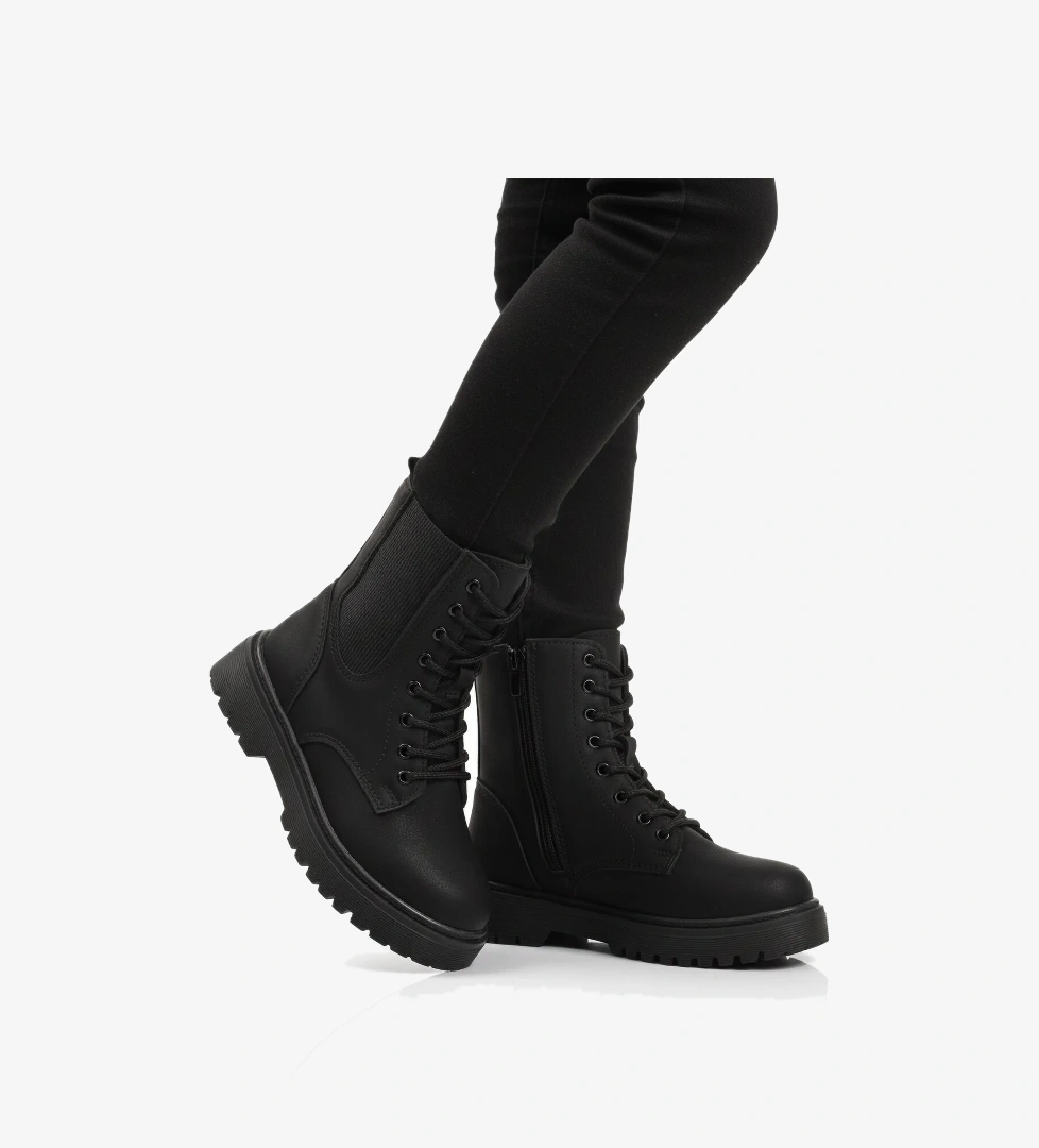 Siyah Zümrüt Polarlı Kaymaz Soğuğa Dirençli Deri Çocuk Bot Tuno 07 F