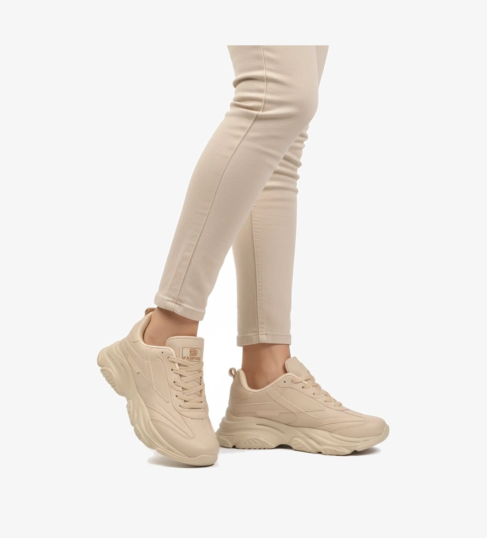 Ekru Bağcıklı Kadın Sneaker DRK171 G - Görsel 1