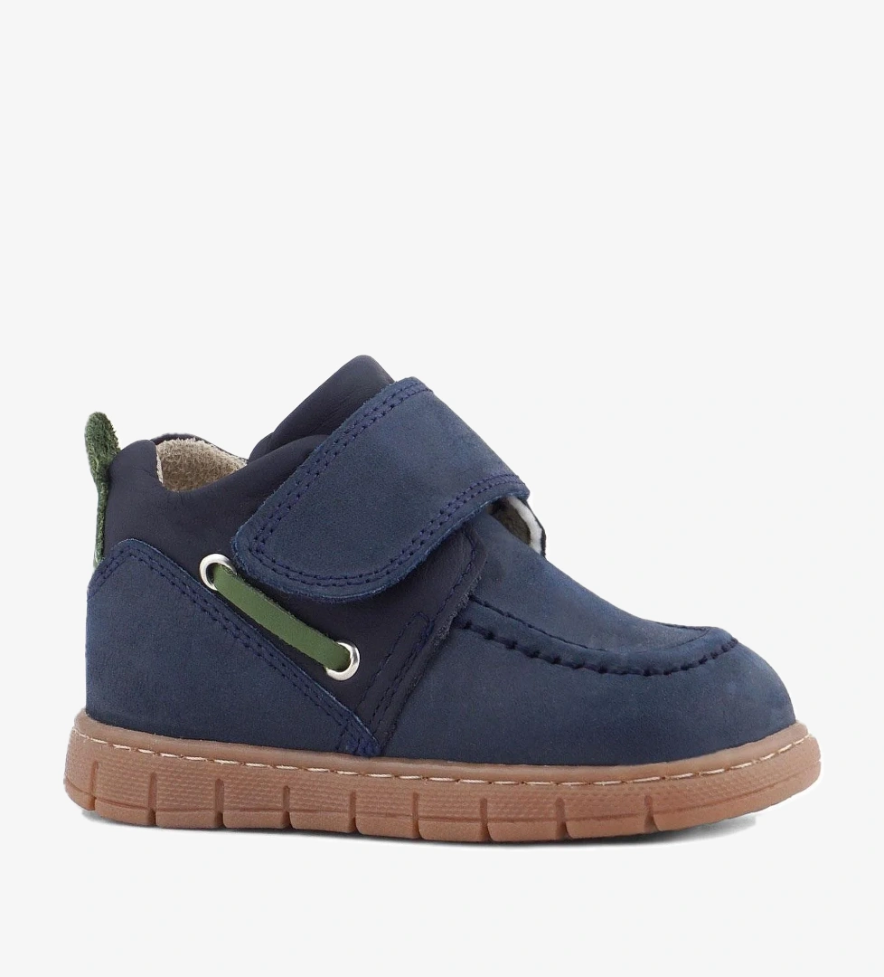 Hakiki Deri Lacivert Yeşil Cırt Cırtlı Bebek Bot - Görsel 1