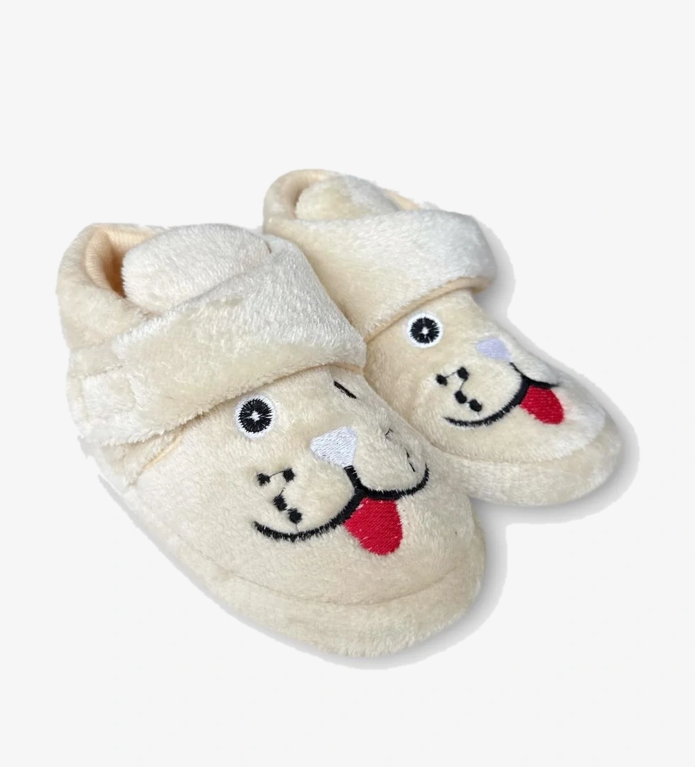 Çocuk Cırtlı Kaydırmaz Taban Anaokulu Kreş Ev Ayakkabısı Panduf KREM